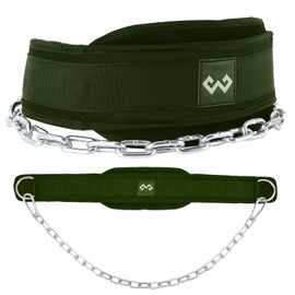 Dip Belt with Chain for Weight Lifting Pull Up Belt Gym Weight Lifting Belt for Powerlifting Squats Bodybuilding Workout Comfortable Support (Military Green)