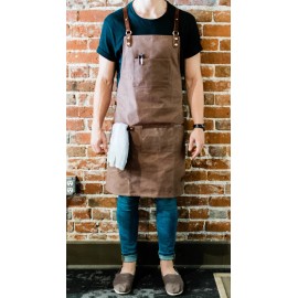 ApronMen Premium Waxed Canvas Barista Apron - Genuine Leather Straps - Adjustable Size