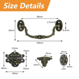 MOROBOR Jewelry Box Antique Lock Latch Hasp Hinges Handle Box Corner Protectors Kit for DIY Jewelry Box, Wood Case Jewelry Chest Storage Box Corner Protector, Box not Included