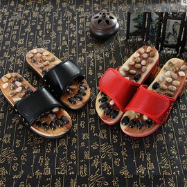 Natural Stone Pebble Acupressure Slippers for Foot Wellness Natural Stone Red Men's (250-265mm)