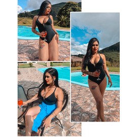 SHAPERIN - Traje de baño de una pieza para mujer, con control de barriga, sexy, cuello en V profundo, acolchado, monokini, marino, XX-Large