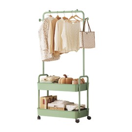 Ergocar Metal Clothing Rack With Multi -Layer Storage Baskets And Mobile Independent Hangers With Pulley Hanger Small Space Modern Clothing Rack, Used To Hang Jackets, Skirts, Pants, Handbags