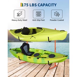Freestanding Kayak Storage Rack, Kayak Rack for Indoor and Outdoor Storage, Heavy-Duty Steel Kayak Stand with Padded Arms and Adjustable Width, for Kayaks, Canoes, SUPs, Paddleboards & Surfboards