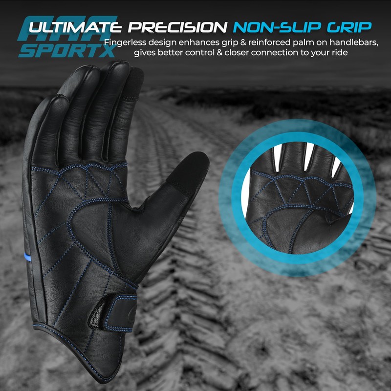 aaasportx Motorcycle Gloves Men's Leather Motorbike Gloves Touchscreen Function -