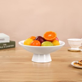 AKICTE Ceramic Fruit Bowl, 10 Inch White Fruit Bowl For Kitchen Counter,White Pedestal Bowl for Decor,Decorative Fruit Bowl for Kitchen & Home Decor (Ceramic White)