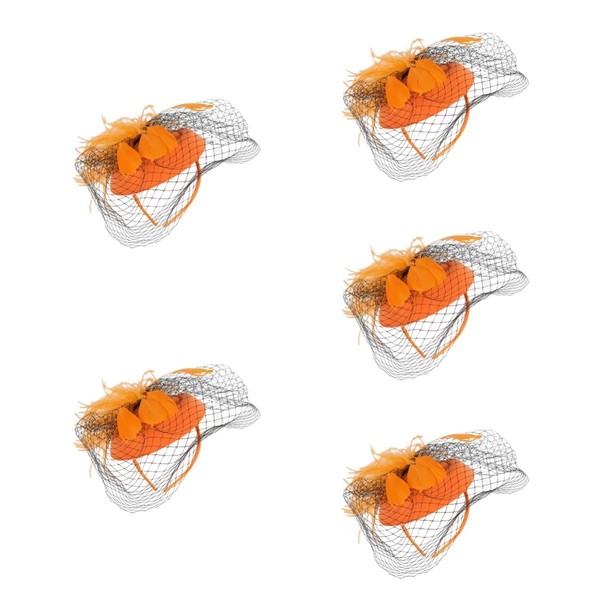 FOMIYES Pack of 5 Mesh Headband Women's Hats and Caps Camo Headband Women's Hat Facinator Women's Fasinator for Hair Derby Tea Hats for Women Tea Party Hat Clothes Hats for Women, Orange x 5 Pieces