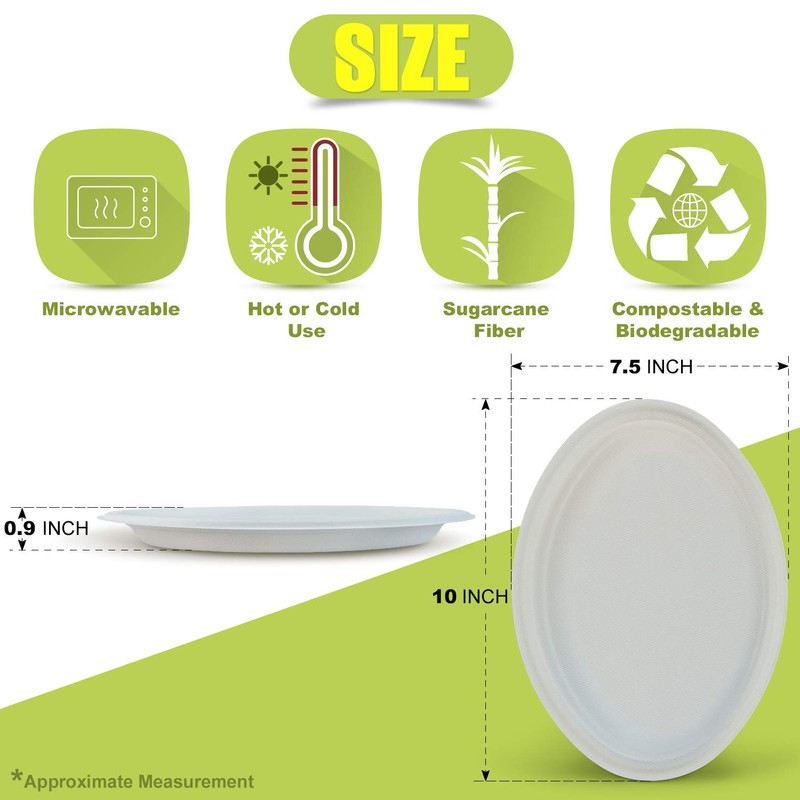 Green Earth, 10-Inch, 125-Count, Compostable Plates, Natural Bagasse (Sugarcane Fiber),