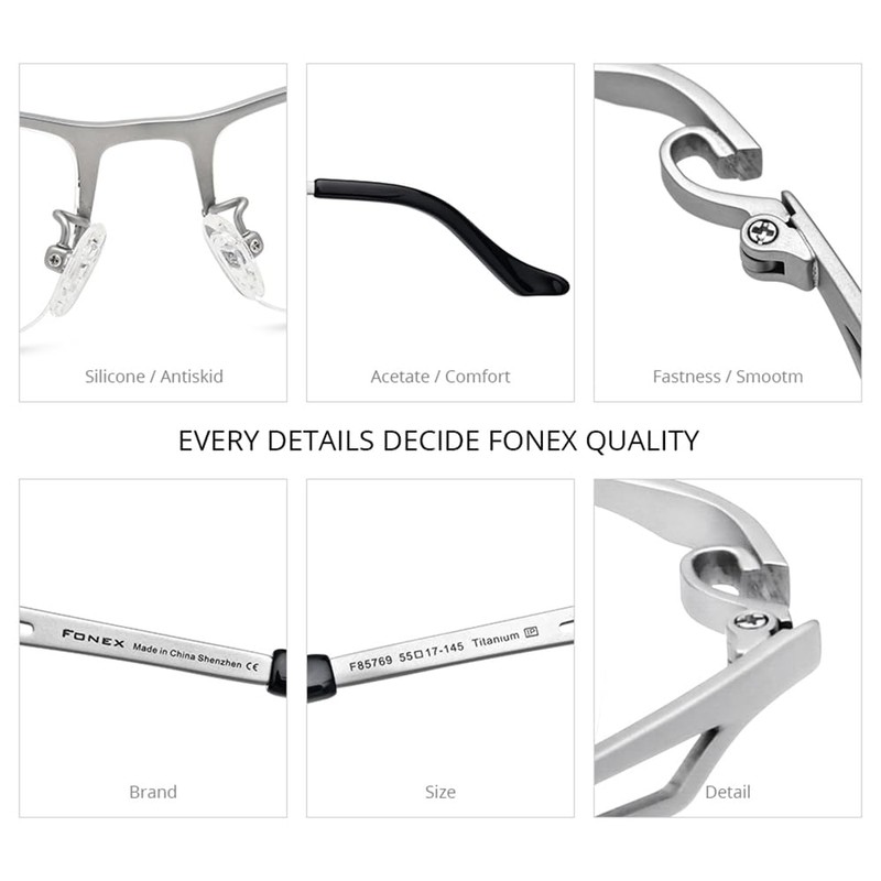 FONEX Pure Titanium Glasses Frame Men Square Eyeglasses Optical Eyewear