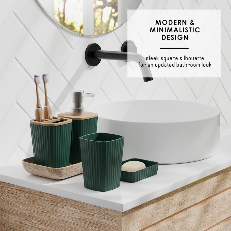Clara Clark Bathroom Set - Hunter Green Bathroom Accessories Set,
