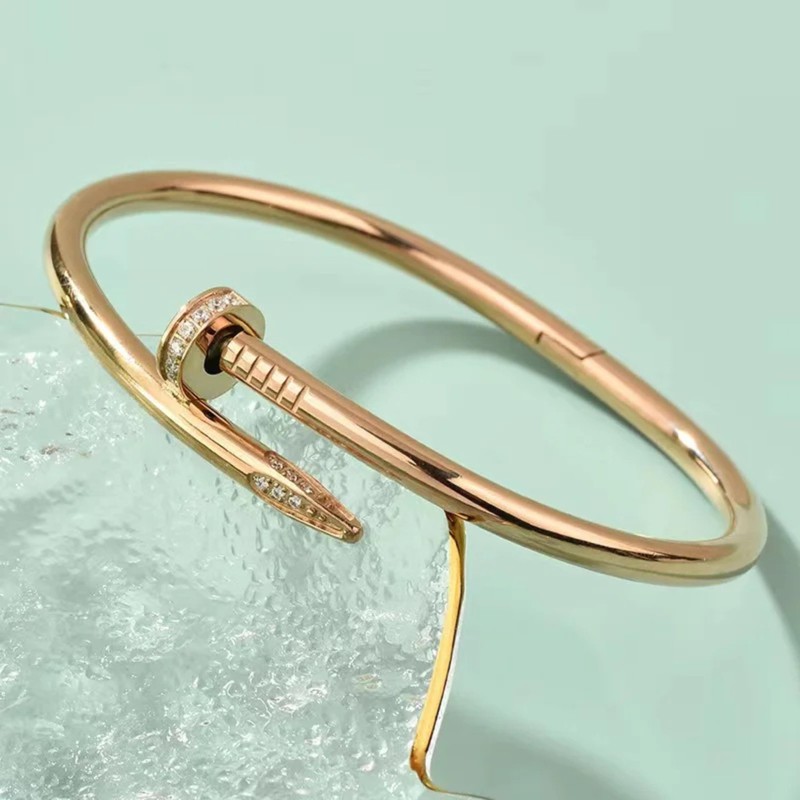 Asavi Atelier 18K Gold Plated Nail Bracelet with Crystal Oval