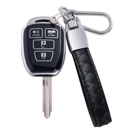 CHEZENHUI Compatible with Toyota Key Fob Cover with Leather Lanyard, Car Key Case Shell Protection for 2010-2019 Camry Corolla RAV4 Highlander Avalon Tacoma Venza Yaris Smart Remote Control,Black