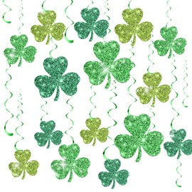Chivertion 32 Pcs St. Patrick's Day Party Decorations Double-Sided Glitter Green Shamrock Hanging Swirls Decor Streamer Ceiling Swirl for Lucky Irish Day Party Supplies Photo Prop Decoration