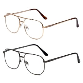 Calabria 1106 Aviator Reading Glasses +2.00 Gun-metal/Gold (2pack) Mens Designer One Power Readers Spring Hinged