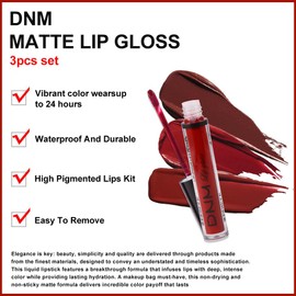evpct DNM 3Pcs Dark Deep Ruby Light Rose red Brown red Matte Liquid Lipstick Sets for Women 24-hour Matte+Lipstick Matte Lipstick Lip Stain Gloss Long Lasting 24 Smudge Waterproof