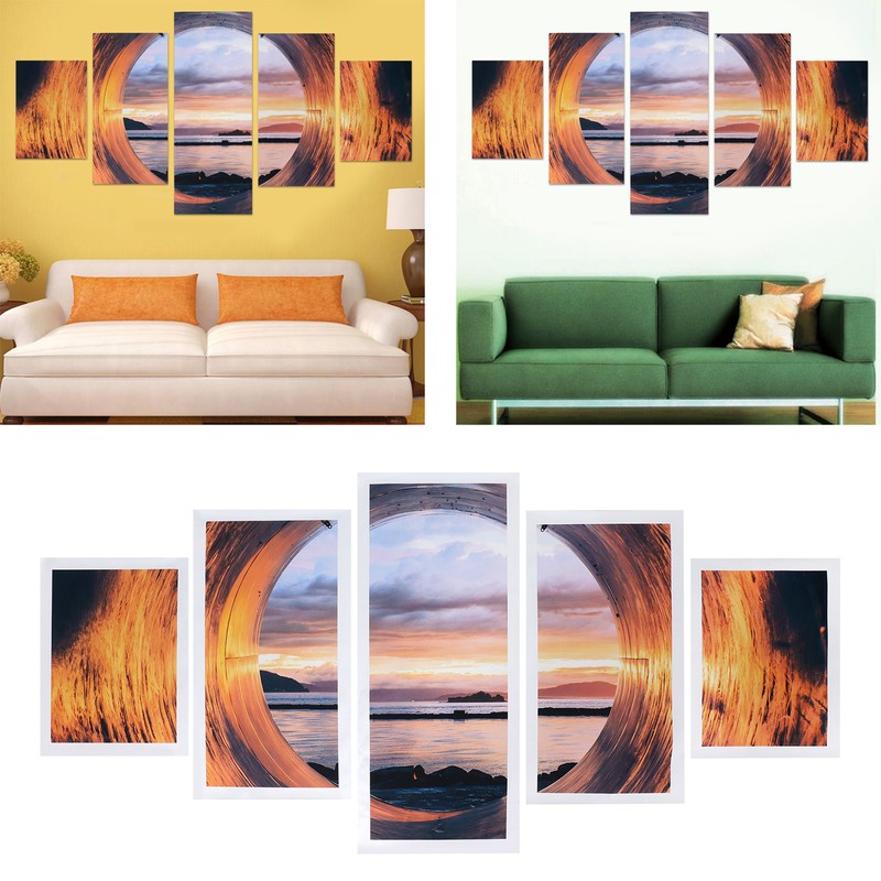 5PCS Frameless Canvas Painting Seaport Pattern Wall Art Picture for