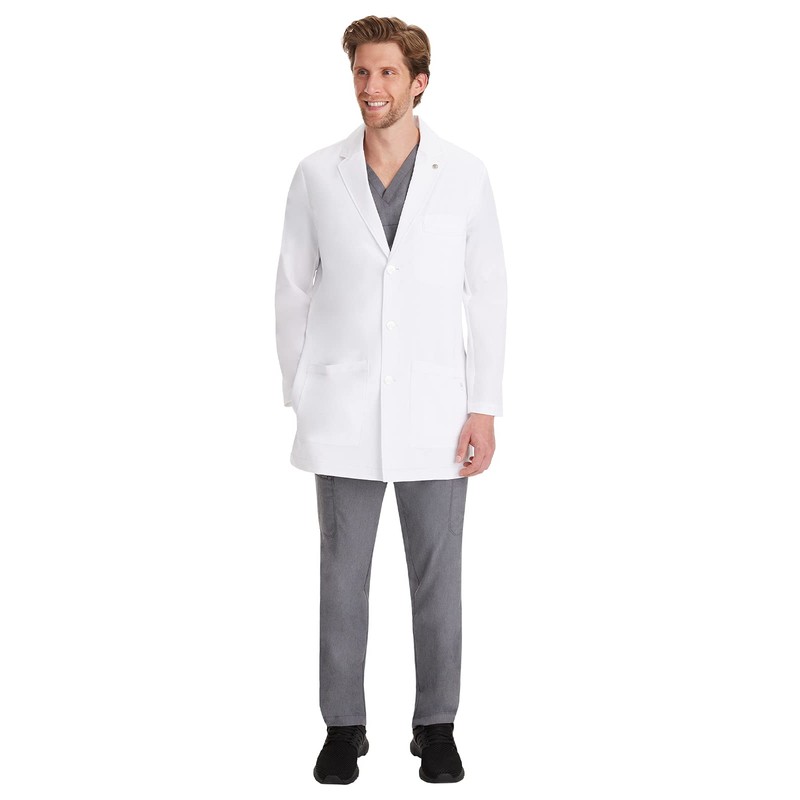 Logan Mens Lab Coat - 6 Pocket Mid Length White