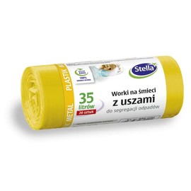 Stella 032204 Bin Liners with Handles for Metal Plastic and Plastic Separation | 35 L | Pack of 20 | Bin Bags for Household Waste Office Made of Thick LDPE Regranulate Film Colour: Yellow