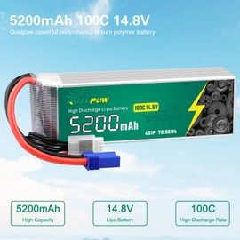 Qualpow 4S Lipo Battery 5200mAh 100C 14.8V with EC5 Plug Soft Case Batteries for RC Plane Quadcopter Airplane Helicopter RC Car Truck RC Boat