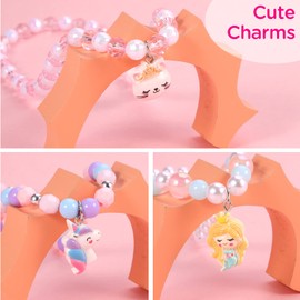 HiUnicorn 4-Pack Little Kids Dress Up Play Jewelry Beads Necklace Bracelet Gift Sets for Girls with Deer Unicorn Panda Mermaid Glitter Charms for Gift Loot Bag Christmas Stocking Easter Basket Stuffer