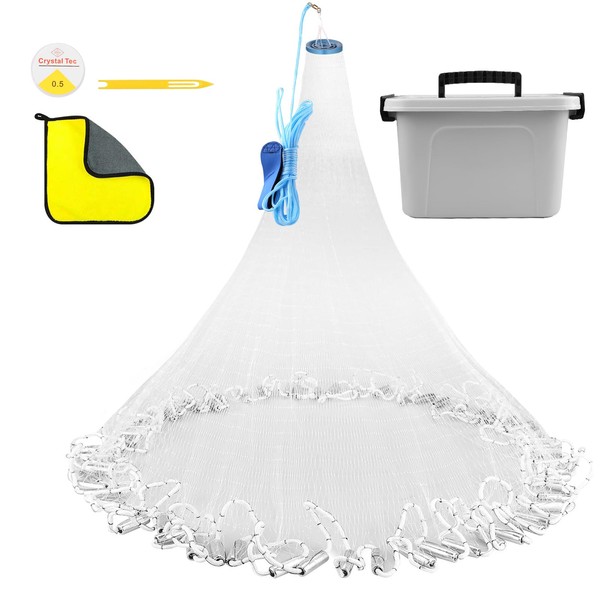 KescherAb Cast Net with Utility Box, 3ft-10ft Radius Handmade Fishing