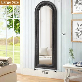 MWAZZLL Arch Full Length Mirror with Beaded Wood Framed Black Decorative Large Wall Mirrors 65"x22" for Bedroom Bathroom Living Room Entryway Home Hanging