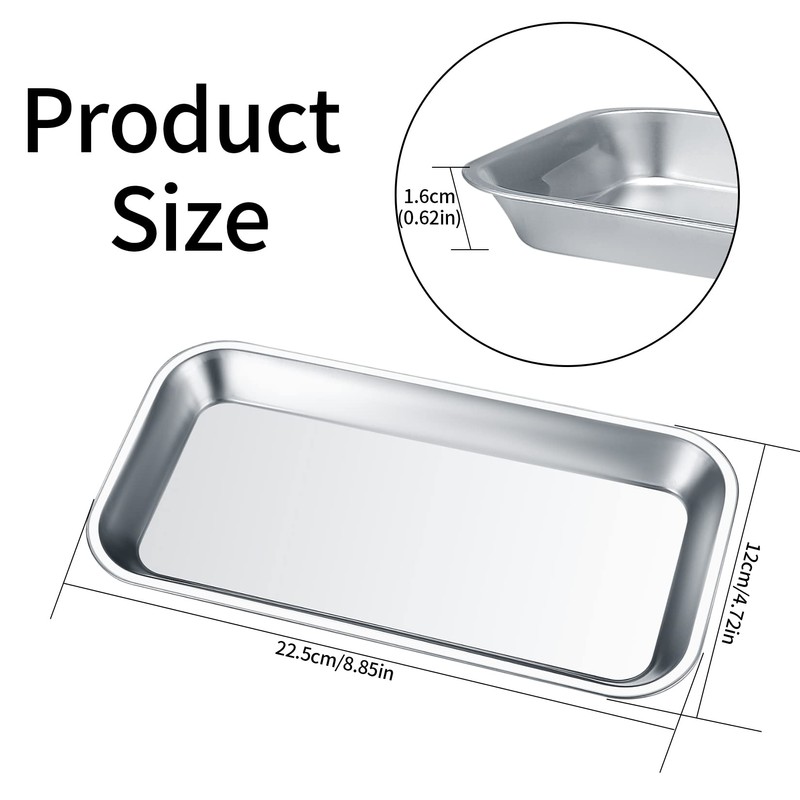 4 Pcs Small Instrument Tray, Stainless Steel Rectangular Laboratory Supplies