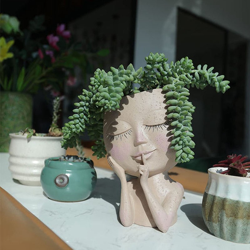 Face Flower Pot Head Planter Pot Cute Resin Succulent Planter