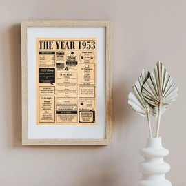 Hewson's Gifts 1953 Poster - 70th Birthday OR a Couple Celebrating Their 70th Wedding Anniversary Happy 70th Birthday 70th Gift (1953 (No ...