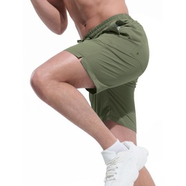 UIQUR Men's Swim Trunks Beach Board Shorts Quick Dry Swimsuit Bathing Suits with Pockets 7 Inch Inseam Mesh Lining Army Green S