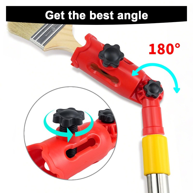Multi-angle brush extension, 180° swivel for extension rod attachments, multi-angle