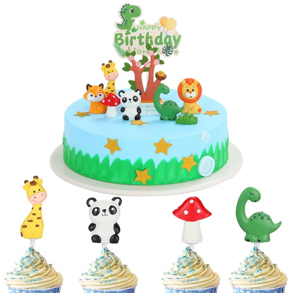 CHERSE Decoración para tartas de cumpleaños con diseño de elefante de dinosaurio, safari de animales, decoración de cupcakes, tema de la selva (tema de la selva 2)