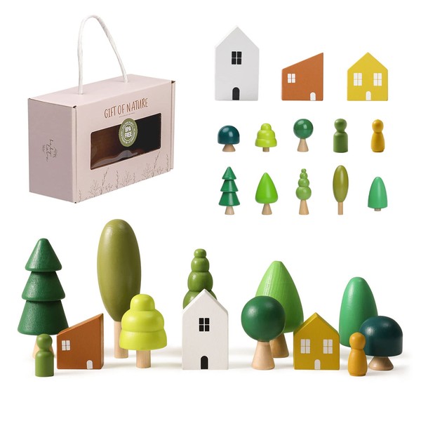 Pack of 13 Wooden Tree Toys for Children, Various Sizes, Trees, Forest, Rustic Decoration for Home Decor and Children's Room, Montessori Toy for Boys and Girls, Wooden Tree Decorations