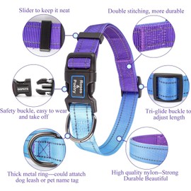 Roses&Poetry Reflective Dog Collar with Gradient Violet, Adjustable Durable Pet Collars for Small Medium Large Dogs (Violet-L)