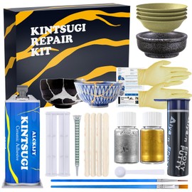 Alckijy Kintsugi Repair Kit Gold & Silver - 21 Piece Ceramic Repair Kit, Repair Your Meaningful Objects with Ease