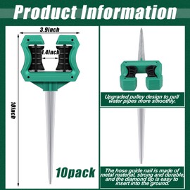 Yaocom 10 Pcs 10 Inch Garden Hose Guide Stakes Metal Spike with Smooth Roller Rust-Proof Hose Guides Green Garden Support Spike for Greenhouse Yard Lawn Plant Protection