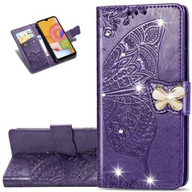 LEMAXELERS LG Velvet 5G Case Bling Diamond Butterfly Embossed Wallet Flip PU Leather Magnetic Card Slots with Stand Cover for LG Velvet 5G Diamond Butterfly Purple SD