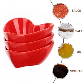 Alipis Heart Dipping Sauce Bowls 6Pcs Red Love Heart Shaped Ceramic Side Dish Bowl Appetizer Plates Mini Dessert Serving Bowls for Wedding Mothers Day Party