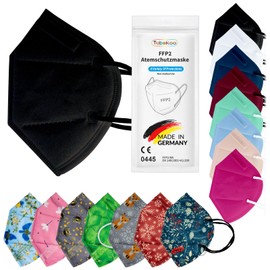 TubeRoo FFP2 Mask, Black, Pack of 10 Masks from Germany, Made in Germany, Soft Round Ear Loop Bands, Respirator Mask, Mouth Guard, Protective Mask, Dust Mask, Fine Dust Mask, Allergy Pollen