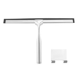 Desired Tools Metal Squeegee – Stainless Steel Window Cleaner Removes Water and Soap on Shower Doors, Car Windshields, Glass, with Soft Silicone Blade, Includes Hanging Hook and Screwdriver, Silver