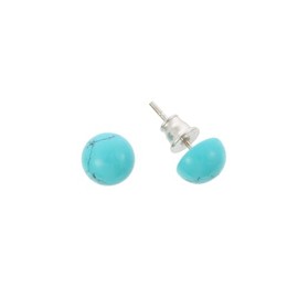 Artisana Schmuck Turquoise Reconstructed Round Stud Earrings Rhodium-Plated 925/000 Sterling Silver, Rhodium-plated 925/000 sterling silver Turquoise reconstructed, turquoise reconstructed