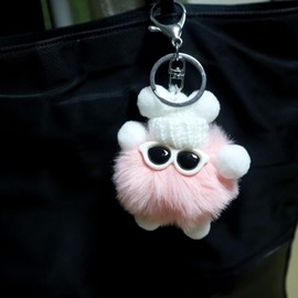 COENVYLIV Cute Pom Pom Ball Keychains Faux Rabbit Fur Fluffy Ball Key Ring for Car Key Decor Purse Handbag Gifts for Women Girls Best Friends,Pink