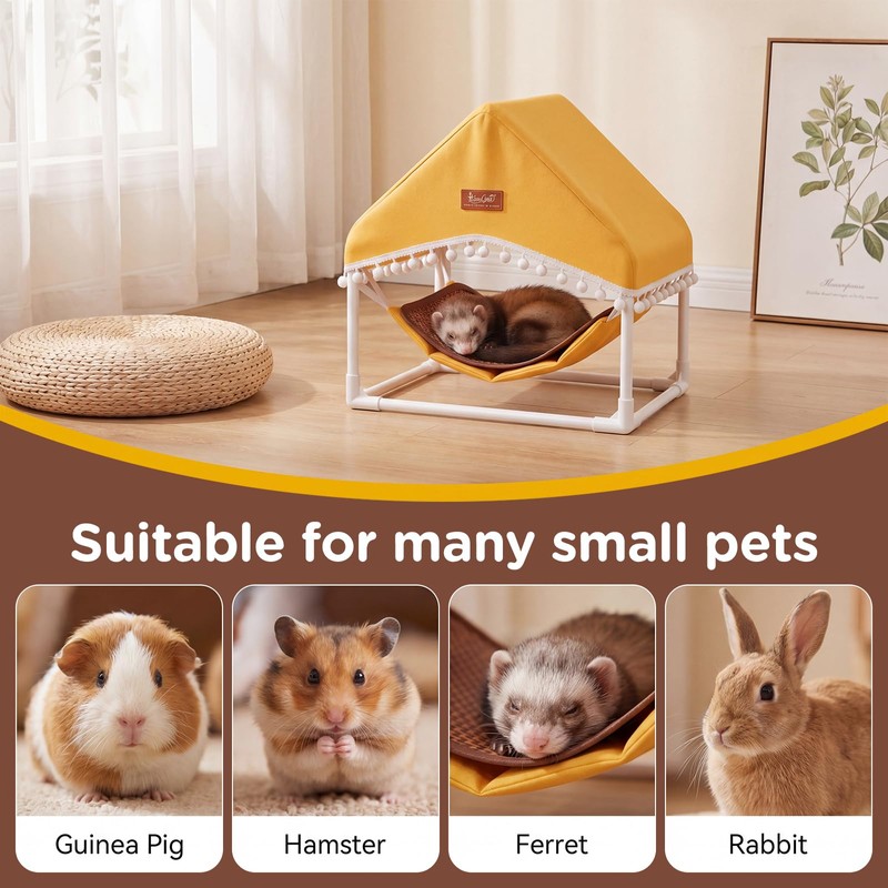 HOSUKKO Guinea Pig Hammock with Stand,Rabbit Bed with Removable Cushion,Hamster