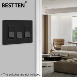 BESTTEN 2 Pack 3-Gang Gloss Black Screwless Wall Plate, Decorator Outlet Cover, Decorative Switch Plate, Decor Switch Plate, Unbreakable Polycarbonate Wallplate