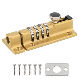 HOJLKLD Combination Locking Bolt, 4 Digit Combination Door Security Slide Latch Lock Heavy Duty Zinc Alloy Slide Bolt Lock for Shed Gate Fences (1, Gold)