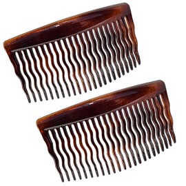 Parcelona French Zig Zag Tortoise Shell Marrón Pequeño 2 3/4 pulgadas Celuloide Acetato Flexible Ondulado 23 dientes Antideslizante Grip Set de 2 Peines laterales para mujeres y niñas, fabricado en Francia (concha de tortuga marrón)