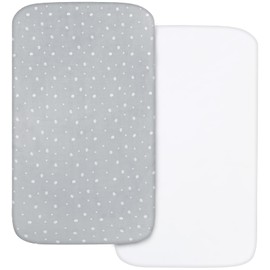 Next to Me Crib Sheets Fitted 83x50cm, Baby Bedside Crib Sheets 2 Pack, Ultra Soft, White & Grey Dot Print