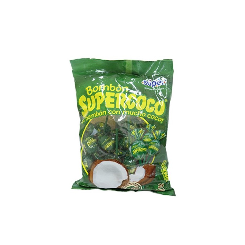 BOMBON SUPERCOCO COCONUT CANDY LLOLYPOPS BAG OF 24 EL BOMBON