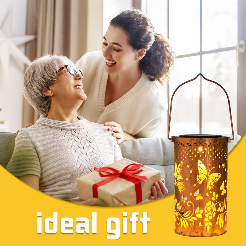 Butterfly Solar Lanterns Outdoor Hanging, Hollowed-Out Metal Waterproof LED Garden