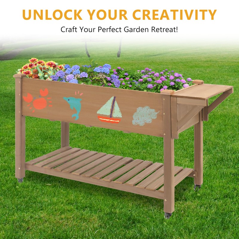 ketive Raised Garden Bed with Lockable Wheels Mobile Elevated Wood