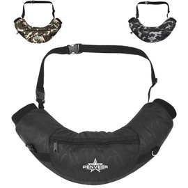Penveer Football Hand Warmer Pouch - Water Resistant Hand Warmer Muff with Adjustable Strap, Ribbed Cuffs and Zipper Pocket, Ideal for Football, Hunting, & Outdoor Activities (Black Camo Adult)